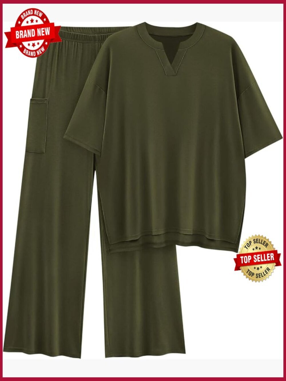 2 Piece Lounge Set Short Sleeve Top Wide Leg Pants Travel Outfit
